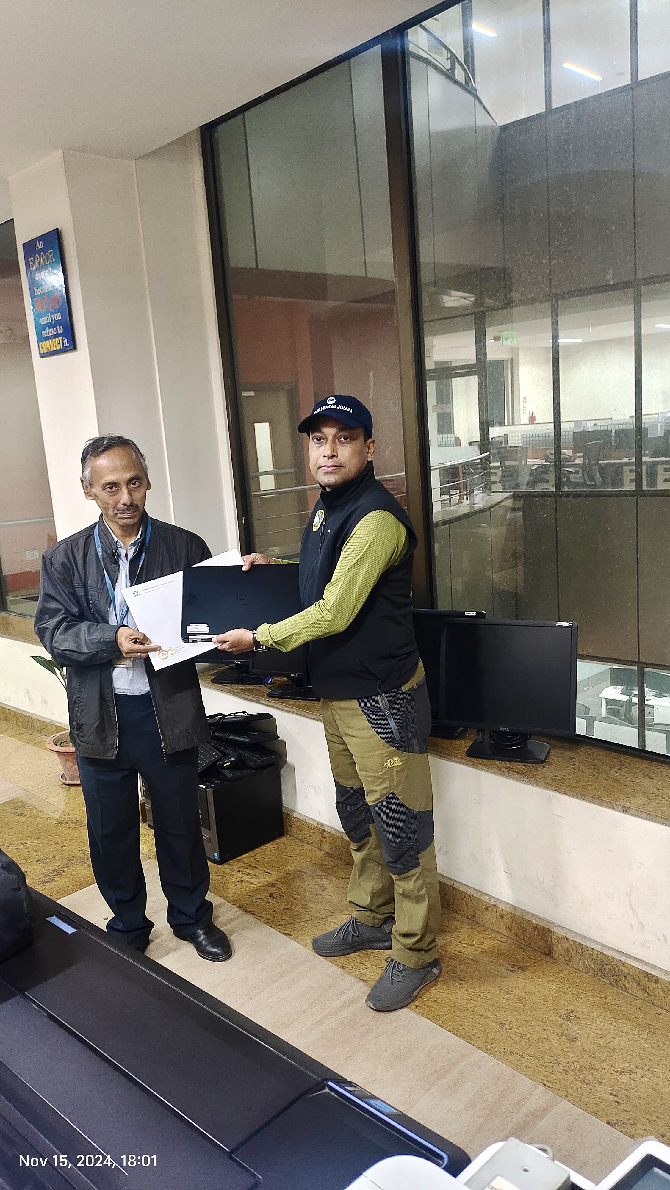 Computers being handed over by Tata Consulting Engineers (TCE) to The Himalayan